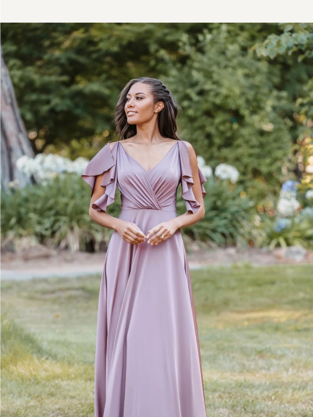 Deep Wine burgandy spaghetti Ruffle V-Neck Wedding Guest or Bridesmaids dress